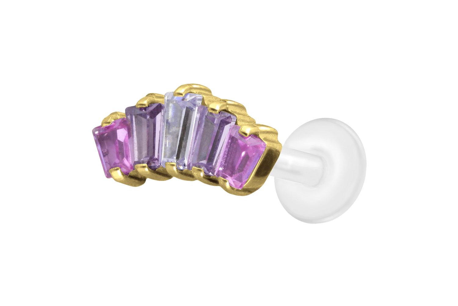 PTFE Labret Piercing mit Innengewinde + Titan-Aufsatz 5 EINGEFASSTE KRISTALLRECHTECKE